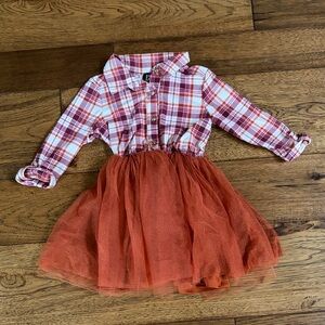 3 for $21 💜Plaid Long Sleeve Dress with Tulle Skirt